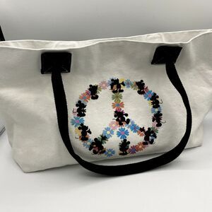 Vintage Disney Large Canvas Tote Bag Flower Peace Silhouette Mickey Hippy Boho